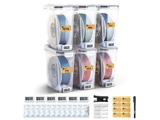 Filament Storage Box - 6 Pack 4L 3D Printer Filament Containers with 6 Hygrometers, Airtight Dry Boxes for Sealing and Protection, Water-Proof &...