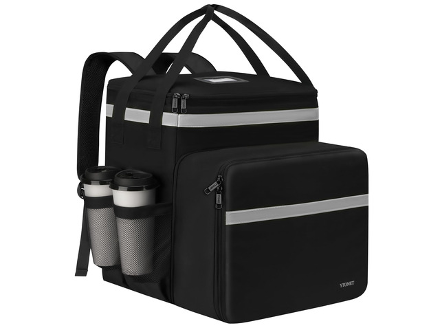 Delivery Backpack with Cup Holders, XX-Large Expandable Delivery Bag for Hot/Cold Food with Reflective Strip, Insulated Grocery Backpack Fits for...