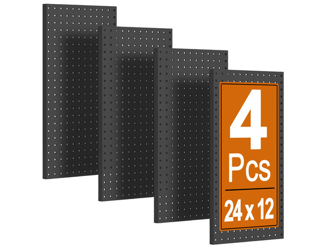 4 Pcs Metal Pegboard Panels, Heavy Duty Peg Boards for Garage and Garden Tool Storage, Includes Drywall Anchors and Screws Kits, Black