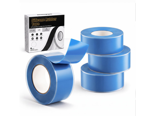 Self Amalgamating Tape Self Fusing Silicone Rubber 1 In x 10 Ft 4 Rolls Blue Silicone Tape, Waterproof, Heat Resistant,Non-Tacky, Emergency Repair...