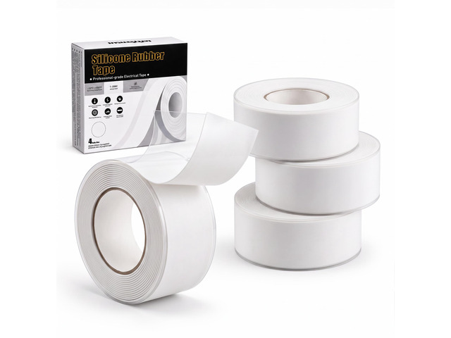 White Self Fusing Silicone Tape 4 Rolls Plumbers Tape 1 in x 10 Ft Flex Seal Tape for Leak, Garden Pipe Repair Kit, Self Adhesive Tape for Outdoor,...
