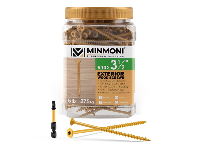 #10 x 3-1/2' Wood Deck Screws 275pcs (5lb Box), Torx Flat-Head Exterior Screws, Multiple Size Available, Tan, T25 Star Bit Included