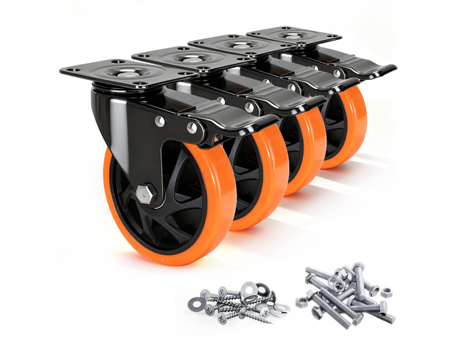 Caster Wheels 5'Heavy Duty Caster Wheels Set of 4, Dual Lock PU Casters, Industrial Swivel Casters for Workbench, Furniture & Tool Cart Smooth,...