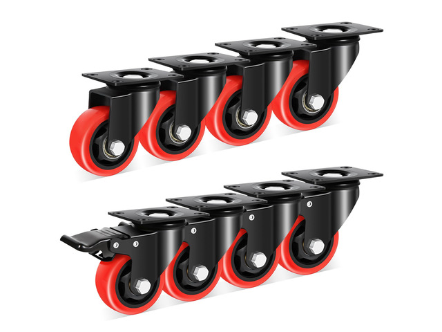 3 Inch Heavy Duty Casters Wheels (8 Pack), Top Plate Castor Wheels with Brake, 360 Degree Durable Locking Furniture Swivel Cart Wheels, No Noise...