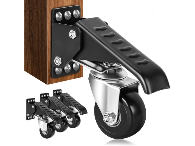 Workbench Casters Retractable Casters Kit 900Lbs, 4 Heavy Duty Casters Side Mounted All Steel Construction Urethane, Bonus Install Template, 4 Pack