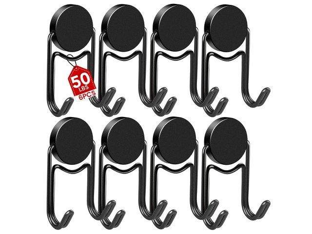 Magnetic Hooks for Cruise Cabins 50Lbs+ Heavy Duty Magnet Hook Strong Magnets Hanging Hooks for Refrigerator Grill Toolbox Outdoor 8 Pack (Black)