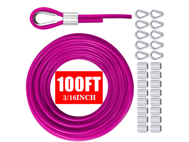 Vinyl Coated Galvanized Steel Wire Rope 3/16' PVC Covered Steel Cable 50ft/100ft/150ft/200ft, Ideal String Light Hanging Cable