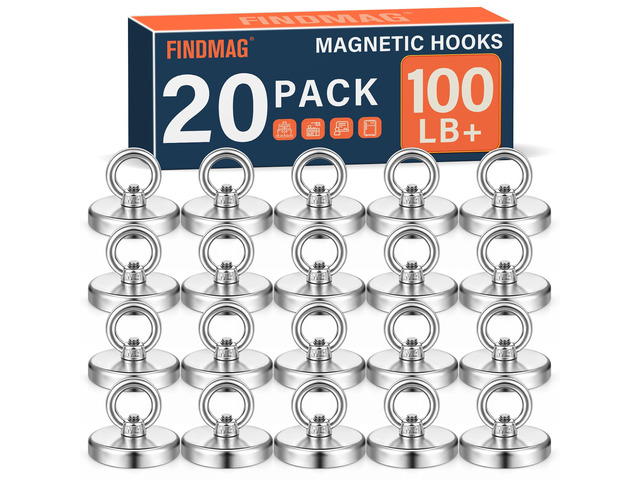 100LB Strong Magnetic Hooks, 20 Pack Heavy Duty Magnet Hooks 1.26 in Powerful Magnets Heavy Duty for Classrooms, Cruise, Fridge, Whiteboards,...