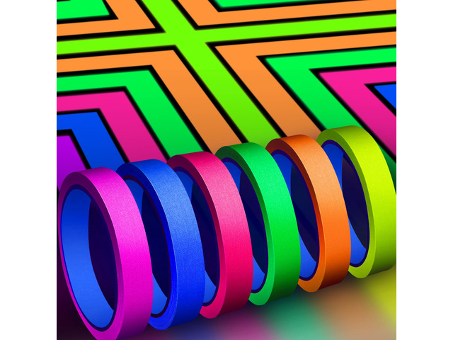 6 Colors Neon Gaffer Cloth Tape, Fluorescent Rainbow Color UV Blacklight Tape for UV Party (0.6 inch x 35 feet)