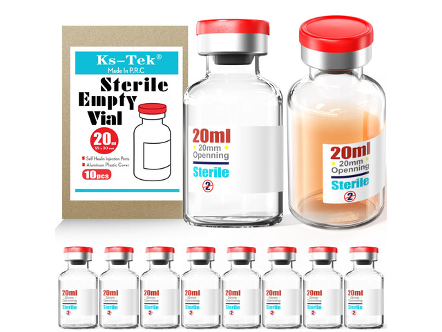 Sterile Empty Vials with Self Healing Injection Port,with Flip Off Aluminum Cap,Sterile Package (20ml,10)