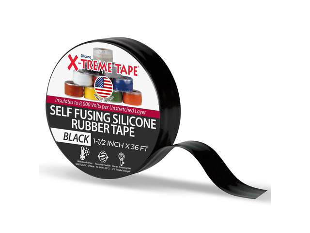Self Fusing Silicone Tape - 1-1/2 Inch x 36 Ft Roll - Black Heavy Duty Rubber Electrical Tape, Waterproof, For Automotive, Hose, Pipe, Outdoor &...
