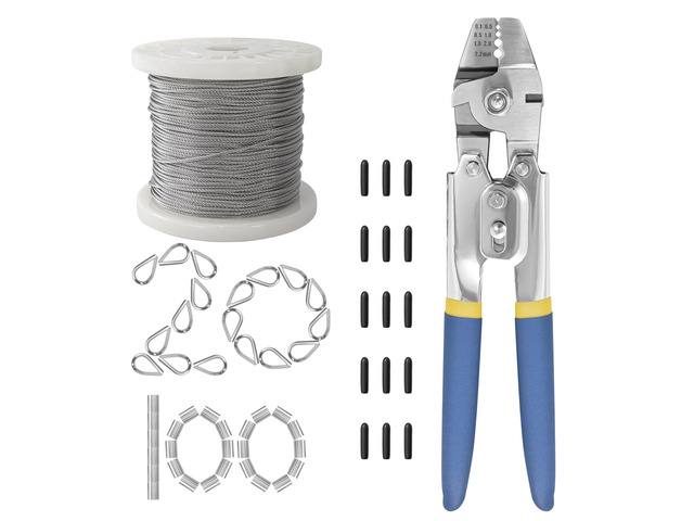 Wire Rope,Equipped with Crimping Pliers,1/16 Wire Rope, Aircraft Cable,304 Stainless Steel Cable,7x7 Strand Core 196FT,368lbs Breaking Strength