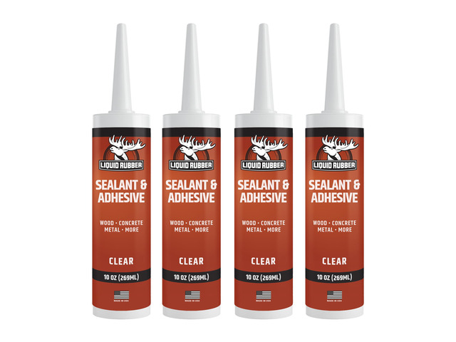Waterproof Sealant & Adhesive Caulk, Clear, 10.2 oz, 4 Pack Paintable in 24 Hrs and Cures on Damp Surfaces for Windows, Concrete, Doors,...