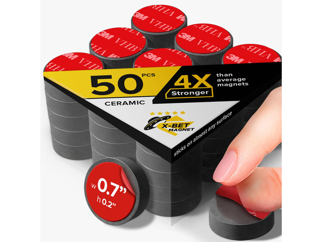 Strong Ceramic Round Adhesive Magnets, 0.7x0.2 (18x5mm), 50 Pcs Heavy Duty, Non-Corrosive, High Thermal Resistance, Versatile for Home, Office,...