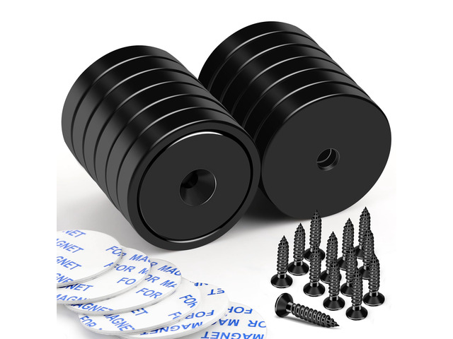 Strong Rare Earth Neodymium Magnets with Screws, 110Lbs, 12 Pack Heavy Duty Disc Cup Magnets with Countersunk Hole and Adhesive Backing for...