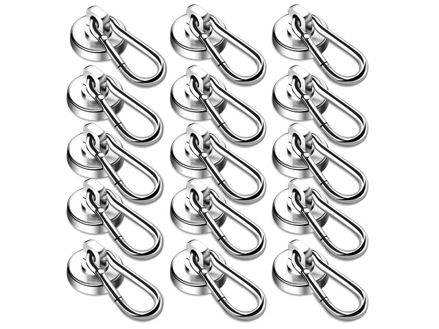 Magnetic Hooks,15 Pack 70LBS Heavy Duty Neodymium Magnet Hooks Swivel Carabiner Hook Strong Magnet Hooks with Swivel Carabiner Hook,Great for Your...
