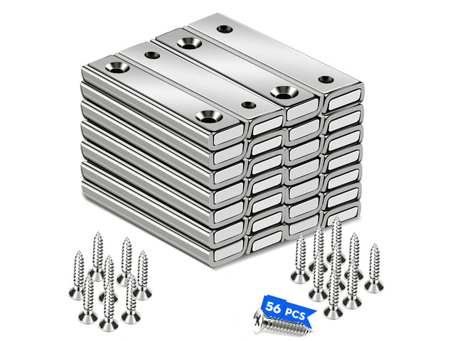 Neodymium Strong Bar Magnets with Screws Holes 28Pack, 80lbs Rare Earth Magnet Heavy Duty Magnetic Pulling Force Cabinet Door Catch for Hanging...