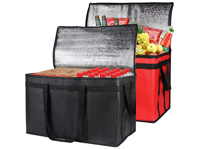 2-Pack Insulated Food Delivery Bag, XXX-Large Grocery Bag, Black+Red Meal Tote Insulation Bag for Hot and Cold Food, Commercial, Large Capacity,...