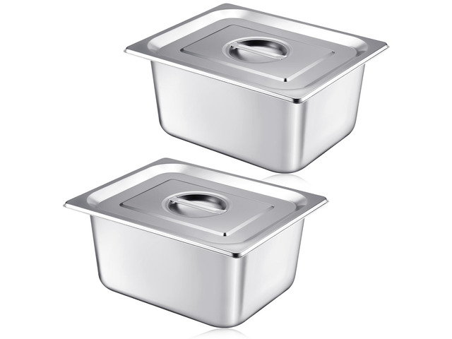 2 Pack Stainless 1/2 Size x 6 Inch Deep Steam Table Pans with Lids Designed for Serving and Food Prep at Buffets, Restaurants, Hotels, Parties, and...