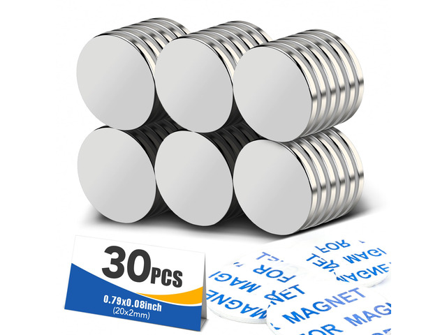 30 Pcs Small Neodymium Disc Magnets with Adhesive Silver Round Powerful Permanent Rare Earth Magnets, Heavy Duty Magnet for Fridge, DIY,...