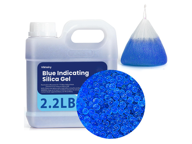 2.2 LBS Blue Silica Gel Desiccant Beads, Reusable & Color Indicating Premium Desiccant Bulk, Industry 3-5 mm Silica Beads Dehumidifier for 3D...