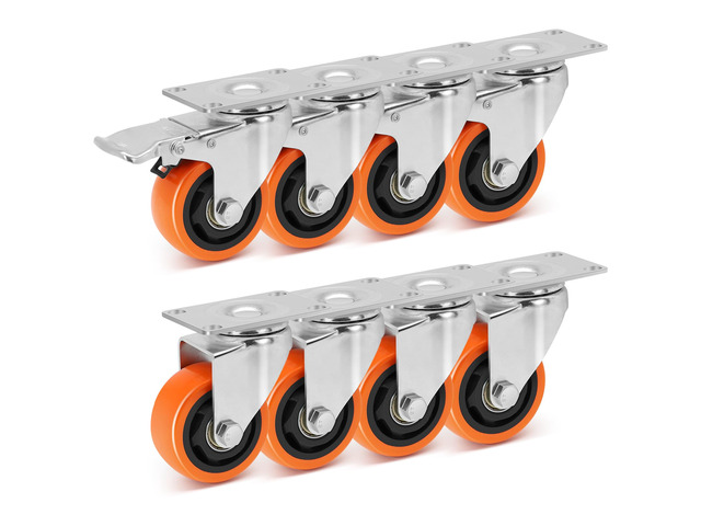 WBD WEIBIDA 3 Inch Swivel Caster Wheels with Brake, Safety Dual Locking Casters Set of 8 Heavy Duty Plate Casters, Premium Polyurethane Wheels for...