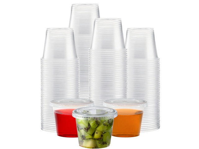 200 Sets-5.5 Ounce Disposable Plastic Jello Shot Cups with Lids, Souffle Portion Cups