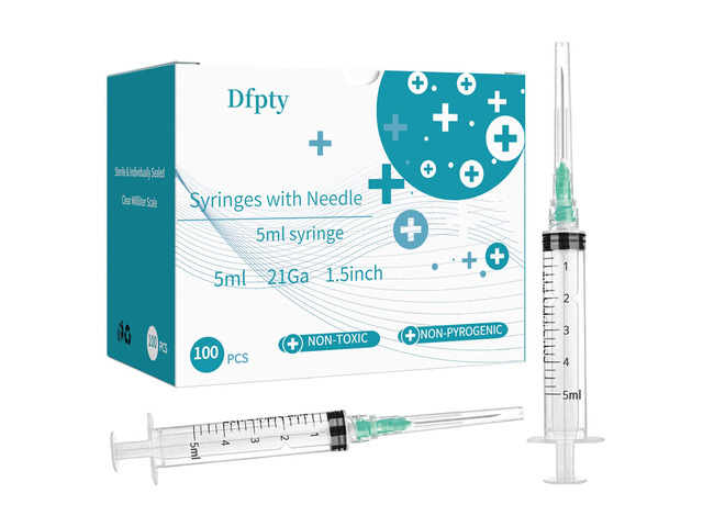 5ml Lab Syringe with Needle 21 Gauge 1.5inch Supplies,Individually Packaged (100)