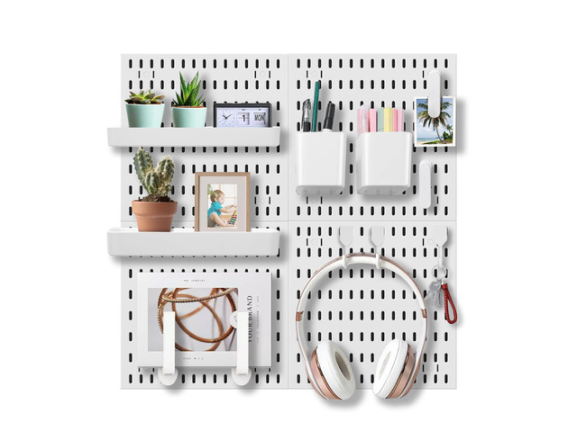 Wall Organizer Peg Board - Elevate And Declutter Your Gaming And Office - Create A Perfectly Structured Space(White)