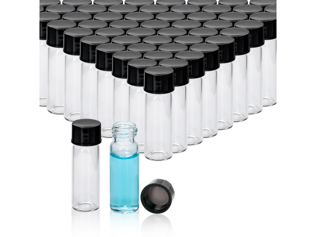 100 PCS 4ML Clear Small Liquid Sample Glass Vials with Screw Caps 1 Dram 15x45mm Leak-Proof Bottle for Lab, Essential Oil, Perfume, Reagent