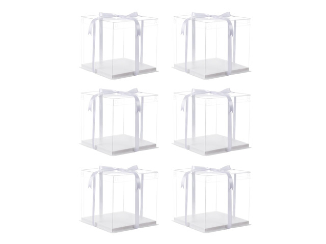 6Pcs clear cake boxes with Ribbon, 6inch cake boxes for Christmas Bakery Treat,Holiday Pastries,Gift Giving-White