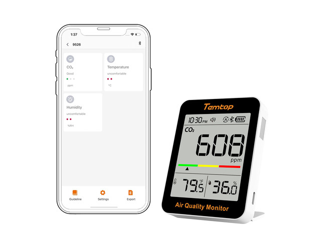 C1+ CO2 Monitor, Smart Indoor Air Quality Monitor with BLE App Portable CO2 Meter, CO2 Temperature Humidity Detector, Real-Time Data Sync for Home,...