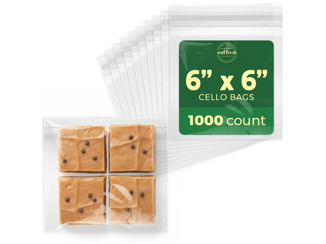 Self Sealing Cellophane Bags - 6' x 6' (1000 Count) - Clear Plastic Resealable Cello Bag - Cellophane Treat Bags, Cookie Bags for Packaging, Candy...