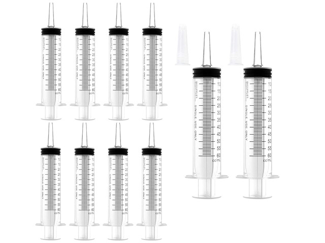 60mL Syringe Catheter Tip Sterile with Caps - (No Needle) - Sterile, Individually Wrapped - 10 Syringes