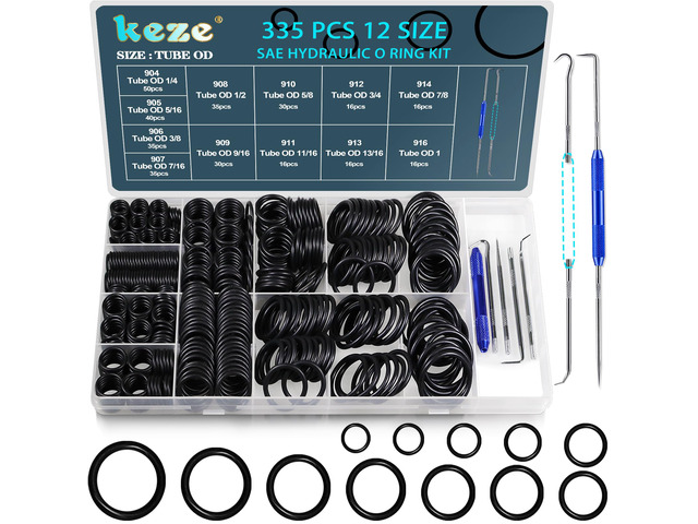 335 Pcs Hydraulic O-Ring SAE 900 Series 12 Size Buna-N 70A Inch O Rings Seal Kit for Hydraulic Fitting,Straight Thread Tube Fittings,Cylinders,BOSS...
