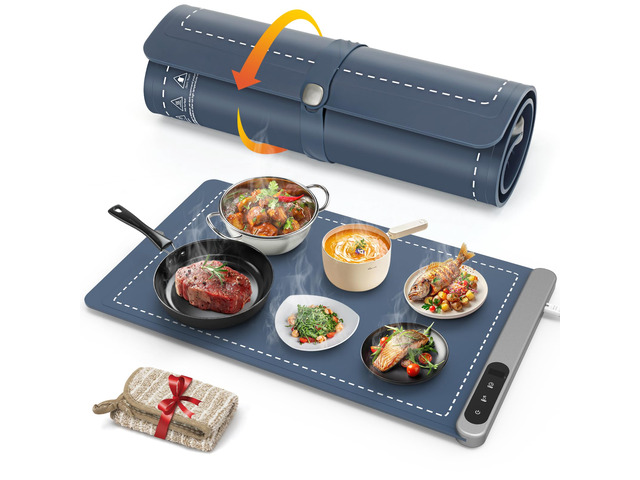 Warming Mat for Food 24'x15', Rapid and Full Surface Heating Navy 6 Temp Settings, 6H Timer, Rollable Portable Silicone Electric Food Heating Mat...
