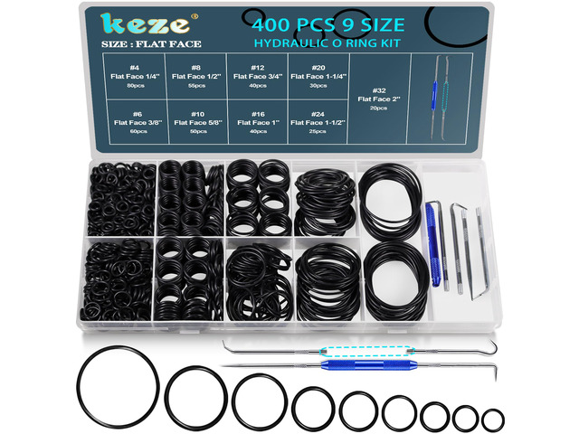 400 Pcs Hydraulic O-Ring Flat Face Fittings 9 Size Buna-N 70A O Rings Seal Kit for Hydraulic Fitting,Cylinders,ORS/ORFS Flat Face Hydraulic...