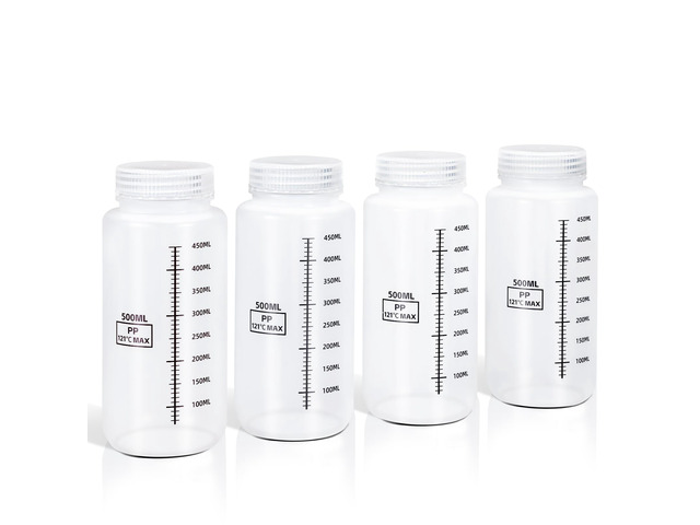 Plastic Bottles with Airtight Caps 16oz/500ml, Food Grade Wide Mouth Liquid Containers, Reusable HDPE Graduated Plastic Bottles for Water Sample...