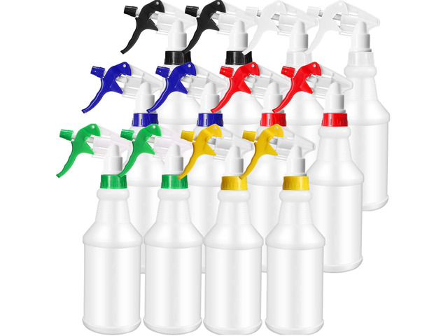 12 Pcs 16 Oz Plastic Spray Bottles Reusable adjustable sprayers for water, cleaners, plants and household tasks; bulk pack for home or commercial use