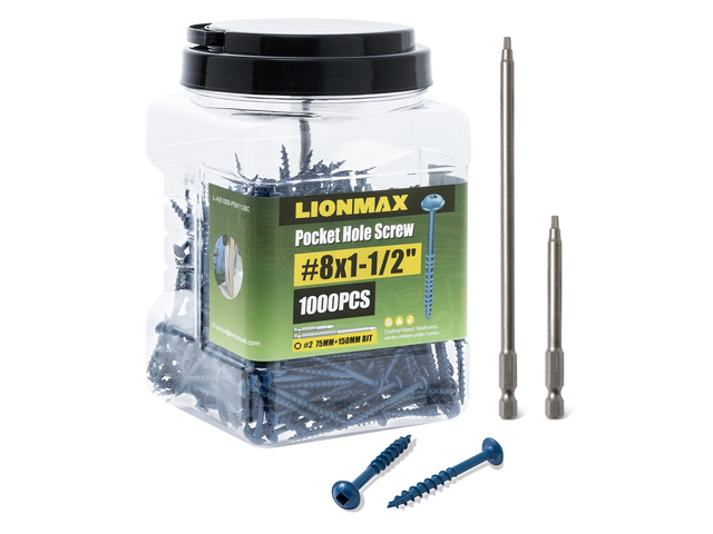 Pocket Hole Screws #8 x 1-1/2 Inch, 1000PCS Exterior Pocket Screws Rust Resistant Blue Coated, Coarse Thread, Square Drive, Washer Head, for...