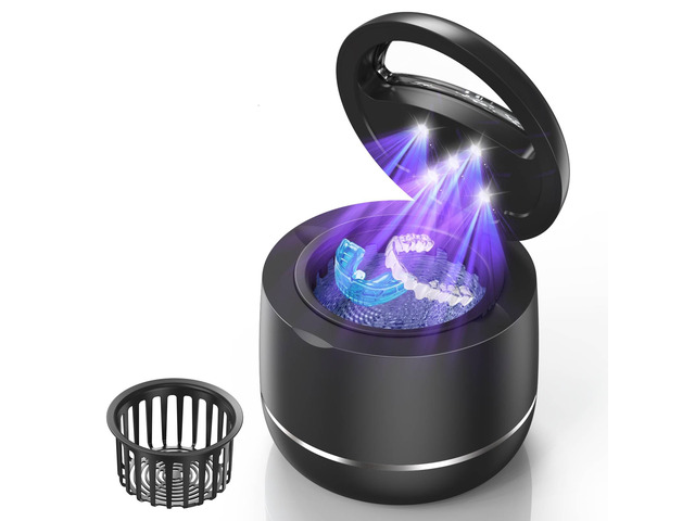 Ultrasonic Retainer Cleaner Machine for Night Guard, 48kHz, 7.8oz 5 UV Lights, Timer, 304SS Tank, 2 Modes, Denture Cleaner Machine for Jewelry,...