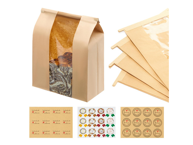 180 Pack Large Paper Sourdough Bread Bags with Tin Tie Tabs & 600 Stickers For Homemade Bread Loaf, 14' x 8.3' x 3.5', Sourdough Bread Bags, Clear...