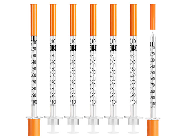 U-100 1ml Syringe 32G 1/4 Inch(6mm), Syringes for Lab Supplies Dispensing Supplies, Individually Wrapped, Pack of 100