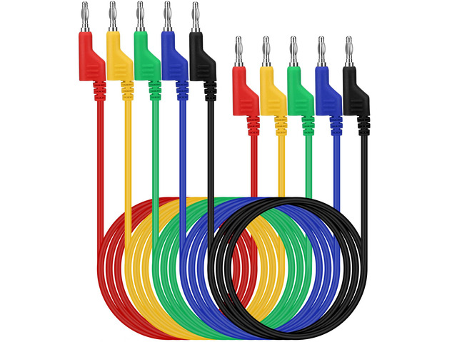 5-Piece Dual-Ended Banana Plug Test Leads, 1000V 15A 3.5ft/1M Multimeter Electrical 4mm Banana-Plug, Flexible Copper Banana Cable, Electrical Test...