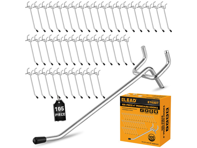105-Piece 4 Inch Pegboard Hooks, Heavy Duty Peg Board Organizer Accessories, Peg Board Tool Hangers Fit for 1/4' and 1/8' Pegboard Hanging Tools...
