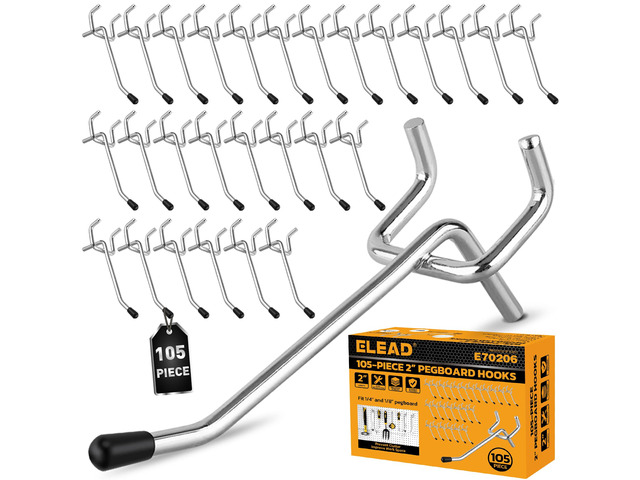 105-Piece 2 Inch Pegboard Hooks, Heavy Duty Peg Board Organizer Accessories, Peg Board Tool Hangers Fit for 1/4' and 1/8' Pegboard Hanging Tools...