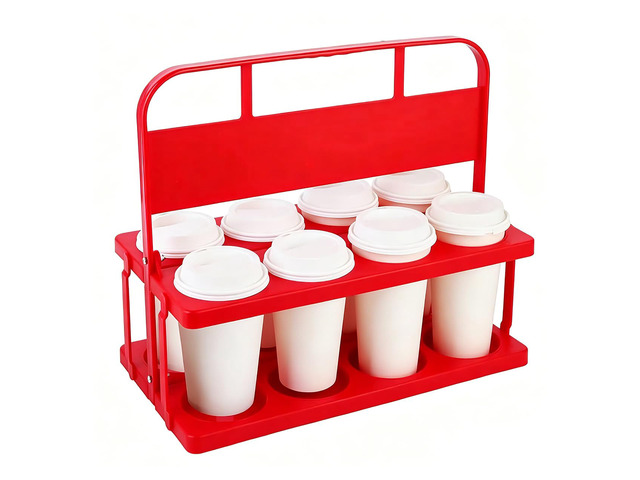8 Cup Drink Carrier with Handle, Plastic Cup Carriers for Drinks, Drink Holder for Car, Take Out Delivery Drivers Accessories, Portable Foldable...