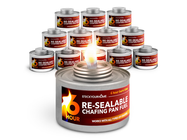 6-Hour Food Warmers for Parties (12 Pack), Chafing Fuel Cans with Wick and Safety Twist Cap, Catering Food Warmers for Buffets, Parties, Weddings,...