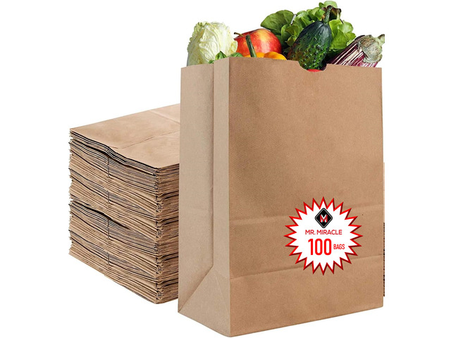 57 Lb Large Kraft Paper Grocery Bags - 100 Count, 12 x 17 x 7 - Durable, Reusable & Eco-Friendly Shopping Bags, Brown Kraft Take-Out Bags for...