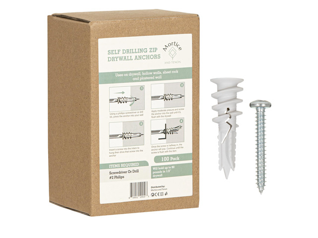 Reinforced Nylon 66 Drywall Repair Anchors - 90lb, Small Wall Hanging Kit for Apartment Quick Fixes & Towel Rack with Carbon Steel Screws (100)